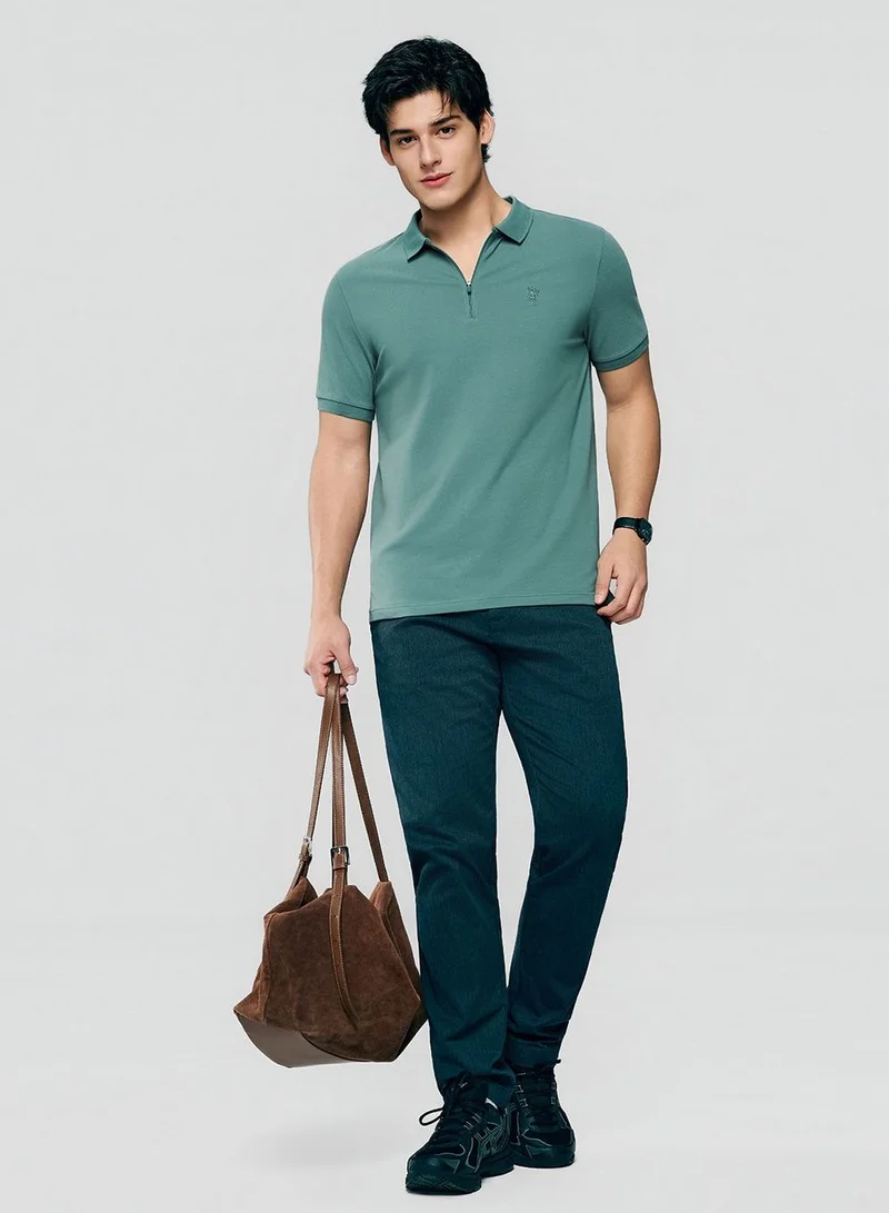 GIORDANO Men's Slim Fit Small Lion Zipper Polo