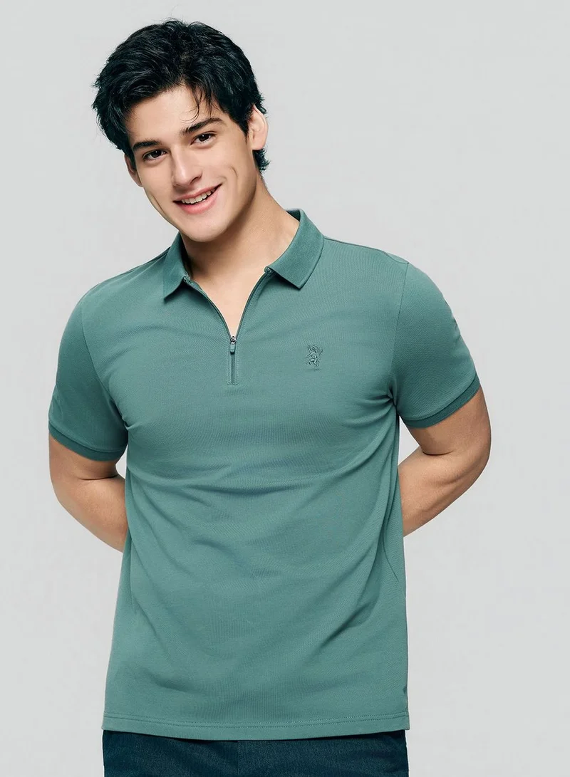 Men's Slim Fit Small Lion Zipper Polo