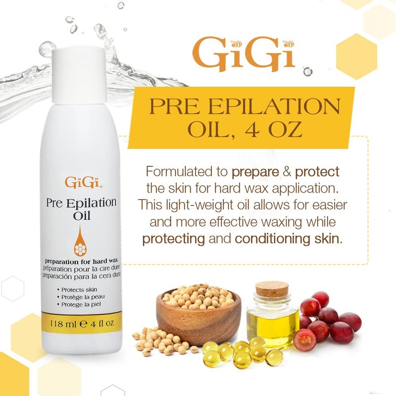 GiGi Pre Wax Epilation Oil for Hair Removal - Soothing Soybean & Grape Seed Oils, Pre-Waxing Skin Prep, 4 fl oz - Image 2