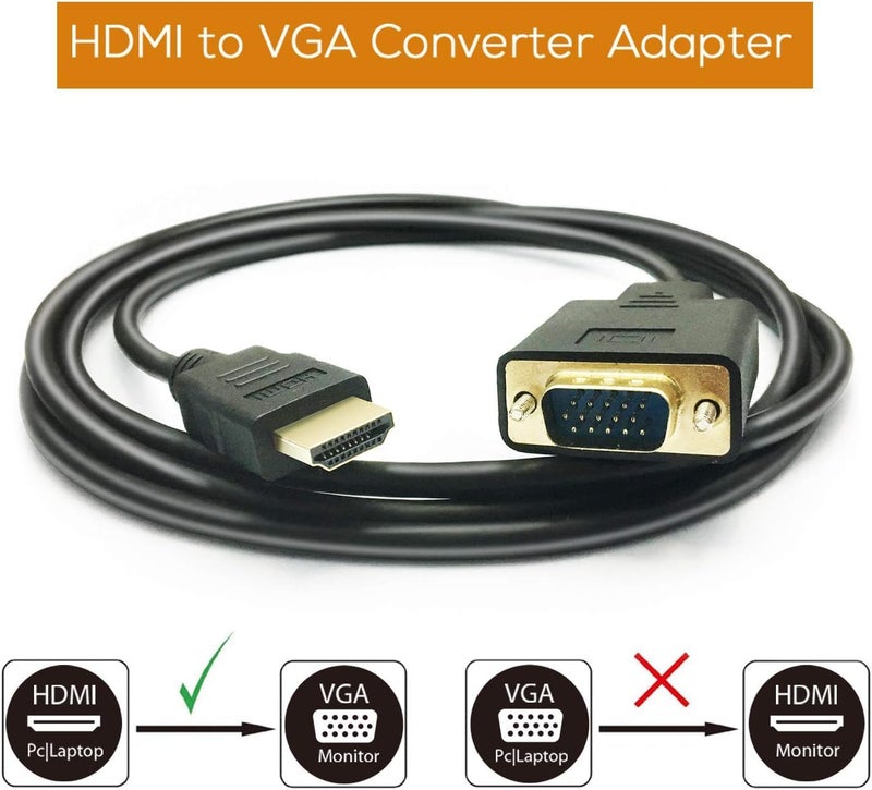 FENTICO Hdmi To Vga Cable Connector,Uni-Directional Hdmi (Source) To Vga (Display) Cable (Male To Male) Compatible For Computer, PC, Desktop, Laptop, Monitor, Projector, HDTV, Roku,Xbox-1.8Meter,Black - Image 5