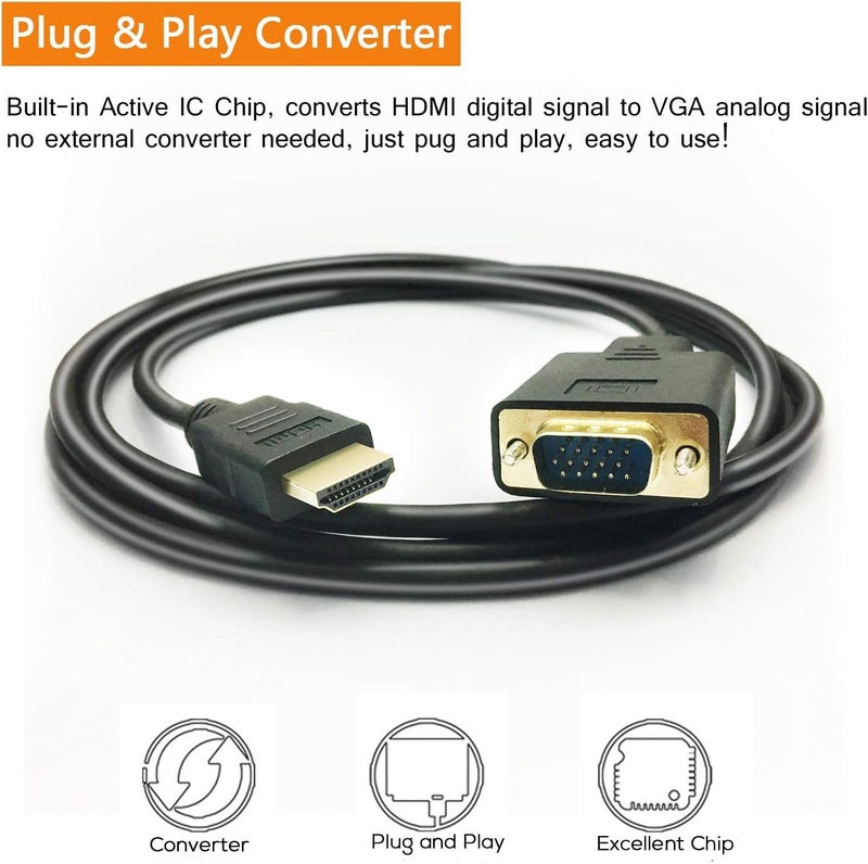 FENTICO Hdmi To Vga Cable Connector,Uni-Directional Hdmi (Source) To Vga (Display) Cable (Male To Male) Compatible For Computer, PC, Desktop, Laptop, Monitor, Projector, HDTV, Roku,Xbox-1.8Meter,Black - Image 4
