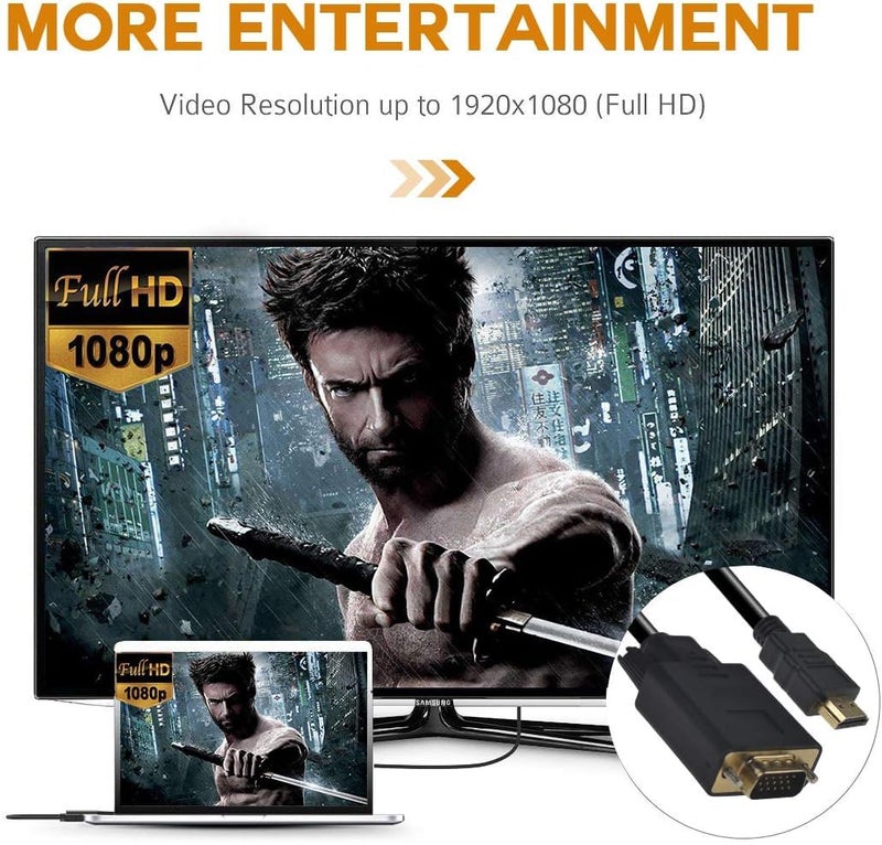 FENTICO Hdmi To Vga Cable Connector,Uni-Directional Hdmi (Source) To Vga (Display) Cable (Male To Male) Compatible For Computer, PC, Desktop, Laptop, Monitor, Projector, HDTV, Roku,Xbox-1.8Meter,Black - Image 2