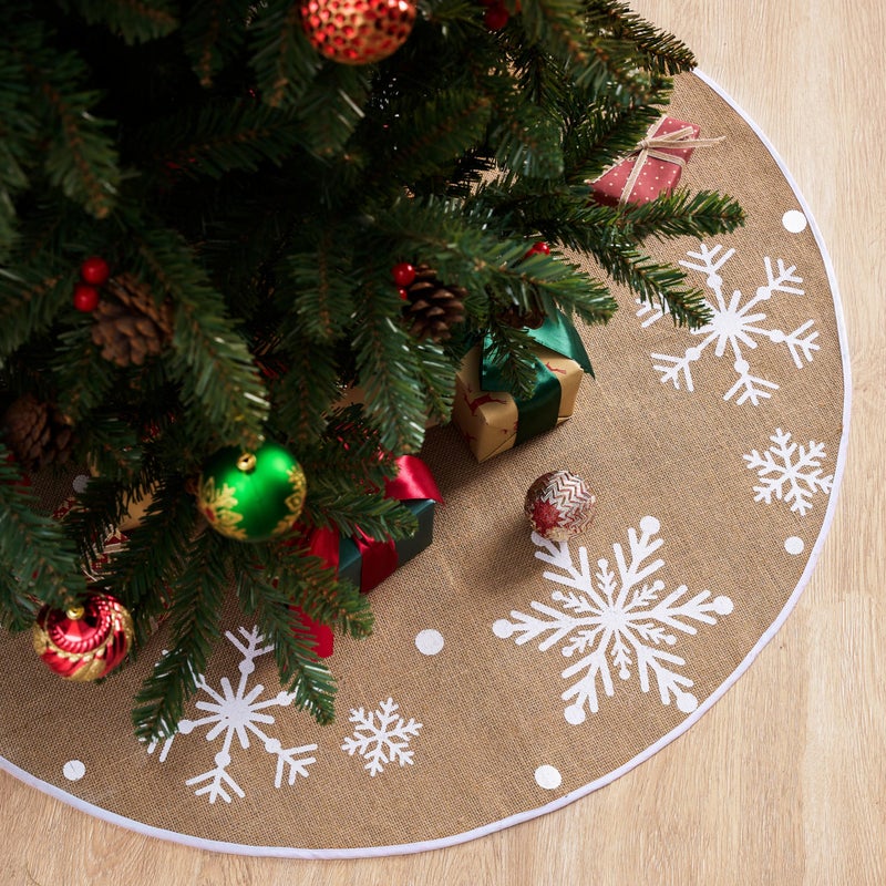Joiedomi JOIEDOMI 36 Christmas Burlap Tree Skirt with Snowflakes Decoration for Xmas Home Holiday Indoor Outdoor Seasonal Decors 