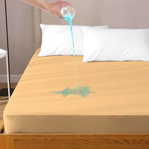 Daksh 100% Waterproof Mattress Protector Twin Bed, 78x48 Inch |Ultra Soft Cotton Feel Terry Mattress Cover, Breathable - Hypoallergenic Fitted Bed Protector - 78"x48", 6.5x4 Feet, Twin Size, Beige - Image 1