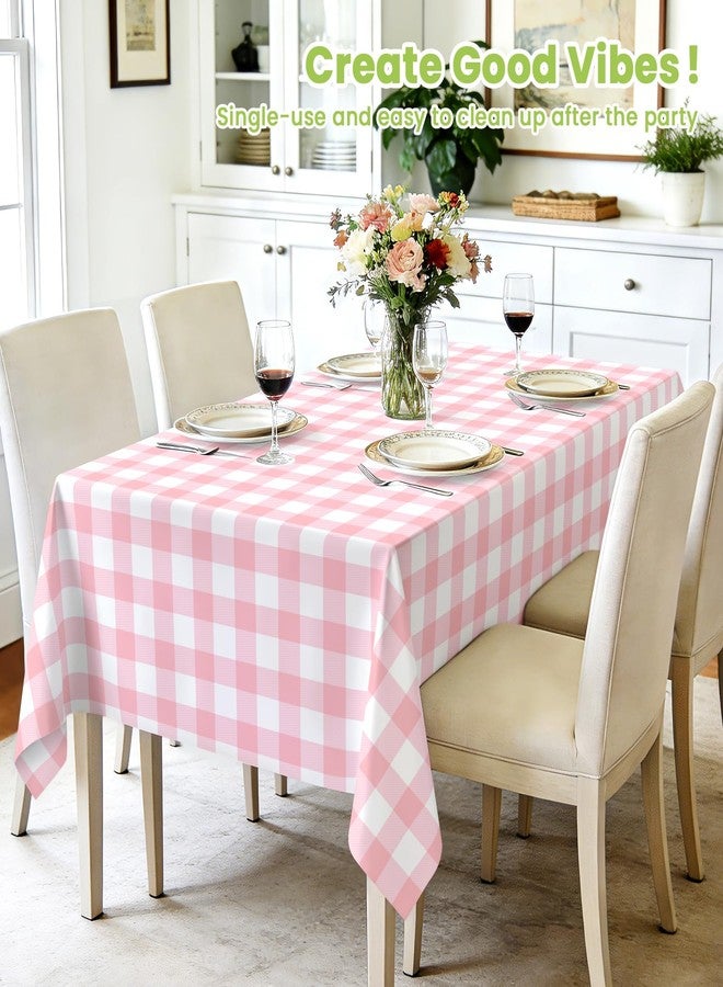 Mulbozy 4 Pcs Pink Gingham Tablecloth 54 × 108 Inches Pink and White Checkered Table Cloth Disposable Plastic Waterproof Tablecover for Outdoor Picnic, Birthday Party, Holiday Dinner - Image 2