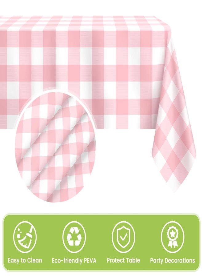 Mulbozy 4 Pcs Pink Gingham Tablecloth 54 × 108 Inches Pink and White Checkered Table Cloth Disposable Plastic Waterproof Tablecover for Outdoor Picnic, Birthday Party, Holiday Dinner - Image 4