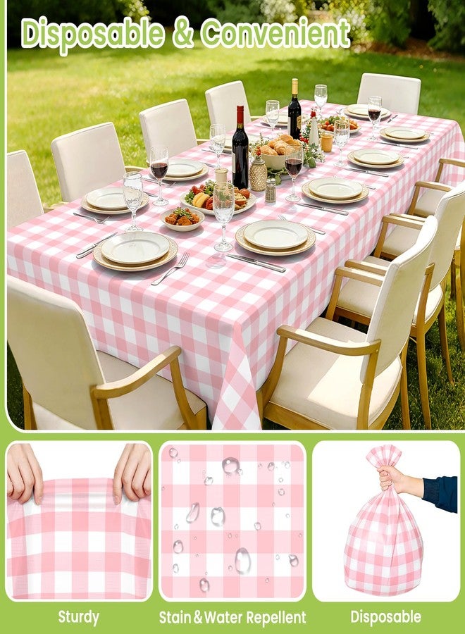 Mulbozy 4 Pcs Pink Gingham Tablecloth 54 × 108 Inches Pink and White Checkered Table Cloth Disposable Plastic Waterproof Tablecover for Outdoor Picnic, Birthday Party, Holiday Dinner - Image 5