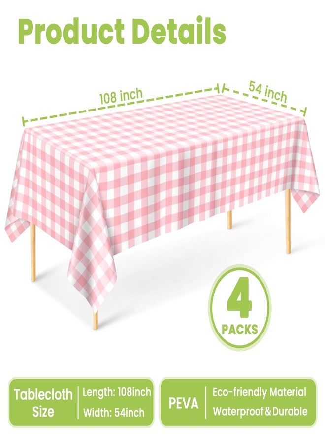 Mulbozy 4 Pcs Pink Gingham Tablecloth 54 × 108 Inches Pink and White Checkered Table Cloth Disposable Plastic Waterproof Tablecover for Outdoor Picnic, Birthday Party, Holiday Dinner - Image 3