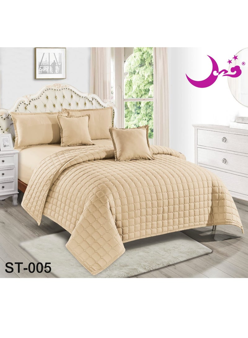 مون طقم لحاف سرير فردي - طقم فراش من الألياف الدقيقة مكون من 4 قطع (لحاف واحد + ملاءة سرير ملائمة + غطائان للوسائد المزخرفة) - مناسب لسرير مقاس 120×200 سم