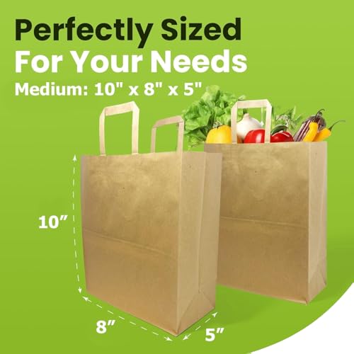 Aakriti Kraft Paper Gift Bags with Flat Handles - Brown 100 Pack, Medium (10" x 8" x 5") for Shopping, Home, Office, Retail & Merchandise - Image 3