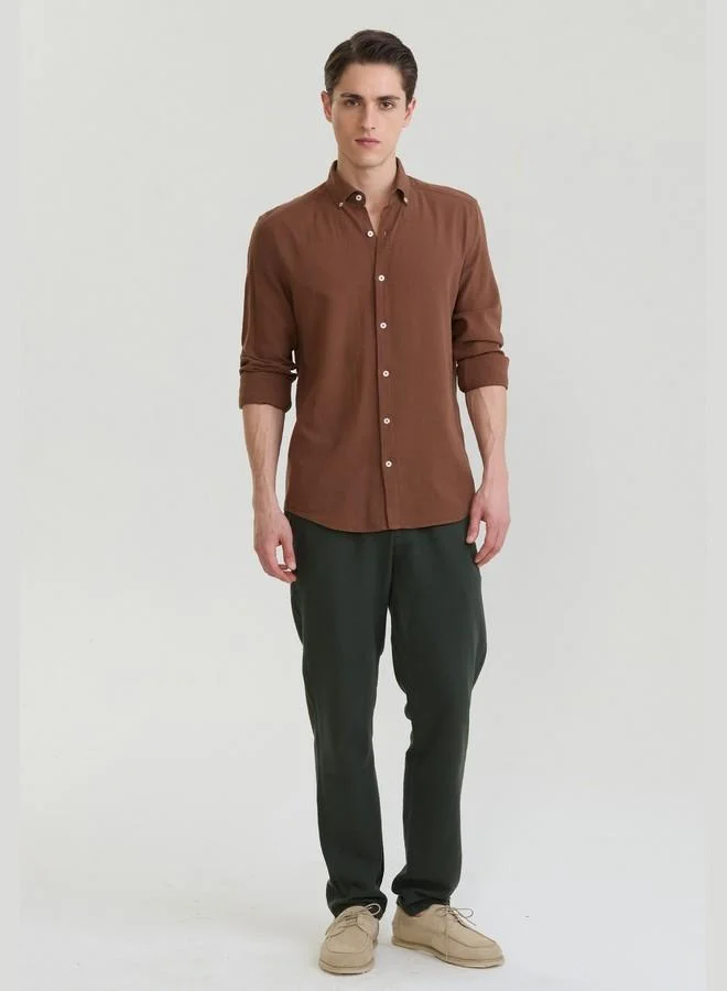 FELIX HARDY Brown Men's Cotton Linen Blend Long Sleeve Shirt for Men | Best Price UAE