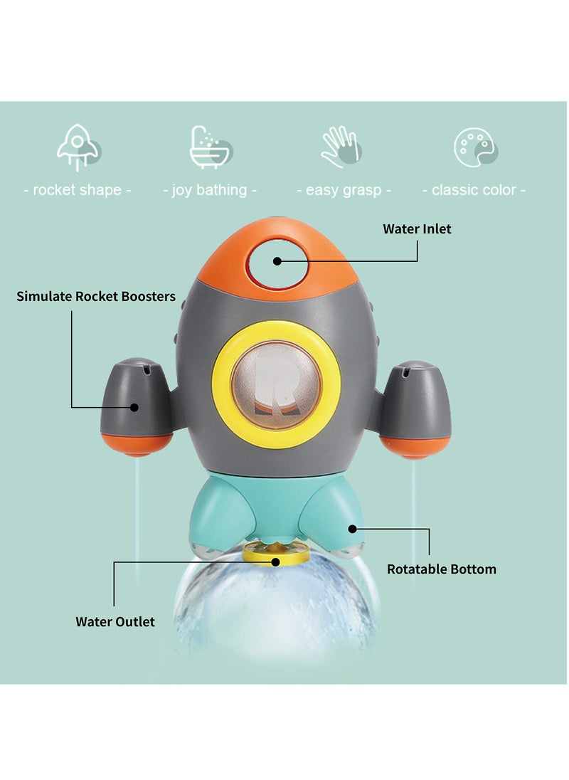 Excefore - Baby Bath Toys, Space Rocket Rotating Spray Water Toy, Space Rocket Shape Bathtub Toys for Toddlers, Girls and Boys Bath Toys for Toddler (Grey) - Image 1