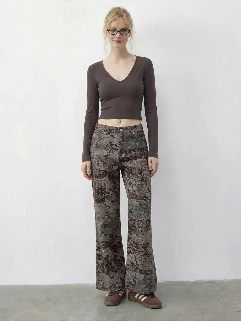Bianco Lucci LUCCI High Waist Paisley Print Straight Leg Denim Pants