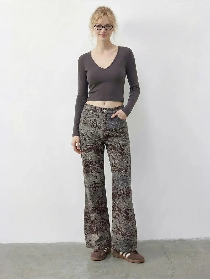 بيانكو لوتشي LUCCI High Waist Paisley Print Straight Leg Denim Pants