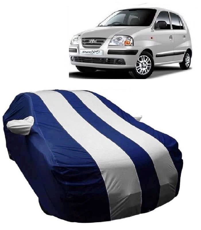 Carigiri White and Navy Blue Car Body Cover for Hyundai Santro Xing (Triple Stitched, Mirror Pockets, UV Resistant, Dustproof) - Image 1