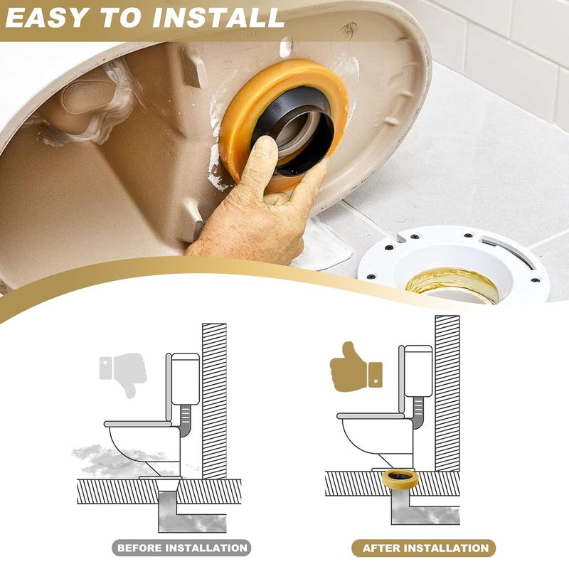 WowHand Extra Thick Toilet Wax Ring Replacement Kit, 2 Sets Wax Ring for Toilet For New Install or Re-seat, Universal Wax Ring Kit for Toilet with Flange and Bolts, Fits 3" & 4" Waste Lines, Easy Installation - Image 5