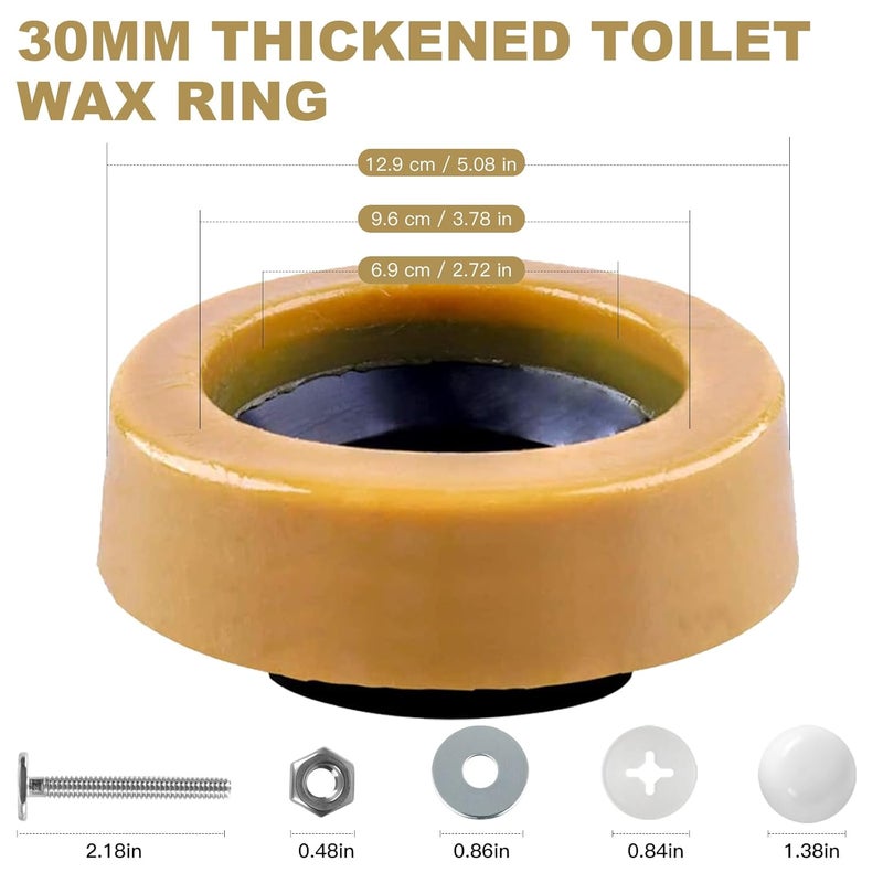WowHand Extra Thick Toilet Wax Ring Replacement Kit, 2 Sets Wax Ring for Toilet For New Install or Re-seat, Universal Wax Ring Kit for Toilet with Flange and Bolts, Fits 3" & 4" Waste Lines, Easy Installation - Image 2