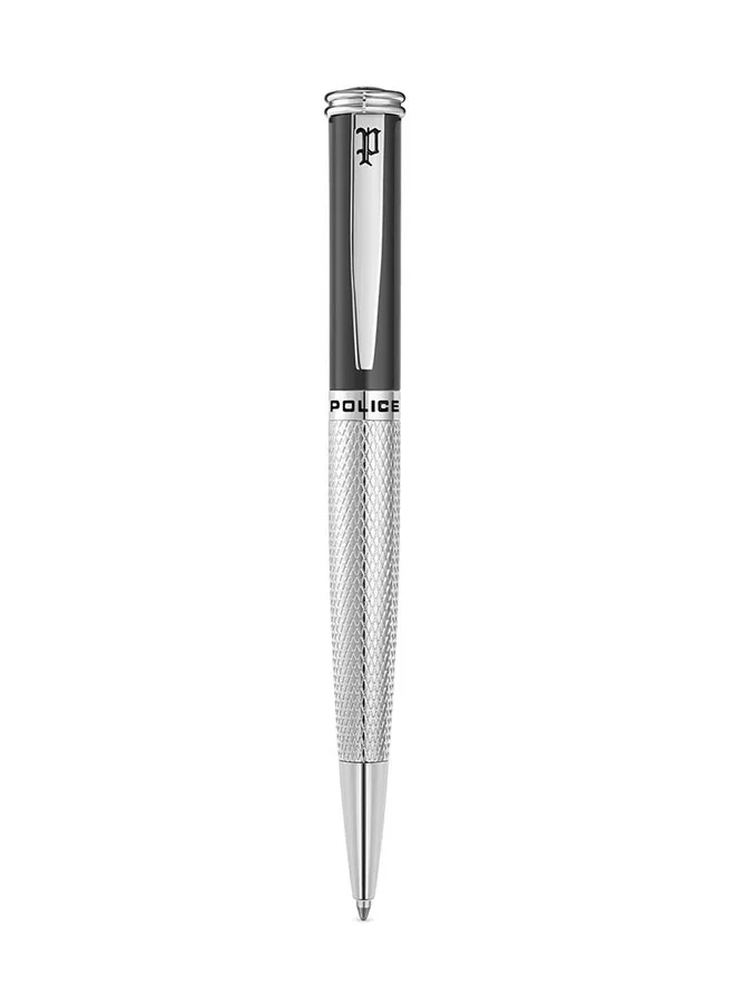 POLICE Gridget Pen Stainless Steel Clip Textured Lower Body Iconic P Logo Grey Finish