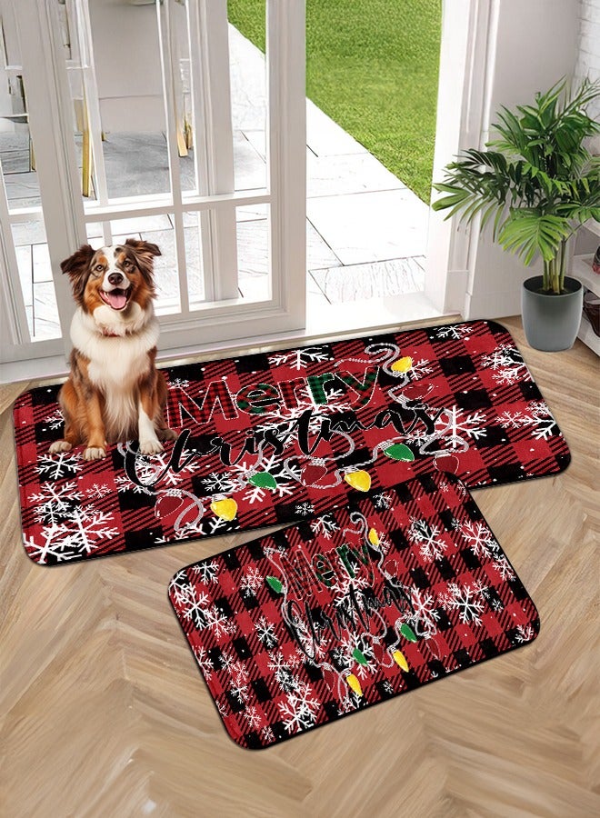 2 PCS Christmas Sponge Rugs Set, Cushion Floor Carpet, Waterproof, Oil Resistant and Anti-Fatigue PU Standing Mat for Kitchen, Floor, Office, Sink, Laundry 45*75CM+45*120CM - Image 1