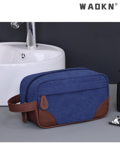 Men's Travel Hanging Toiletry Bag, Large Capacity Water-Resistant Canvas Shaving Kit, Multi-functional Dopp Kit Storage Bag（Navy blue）
