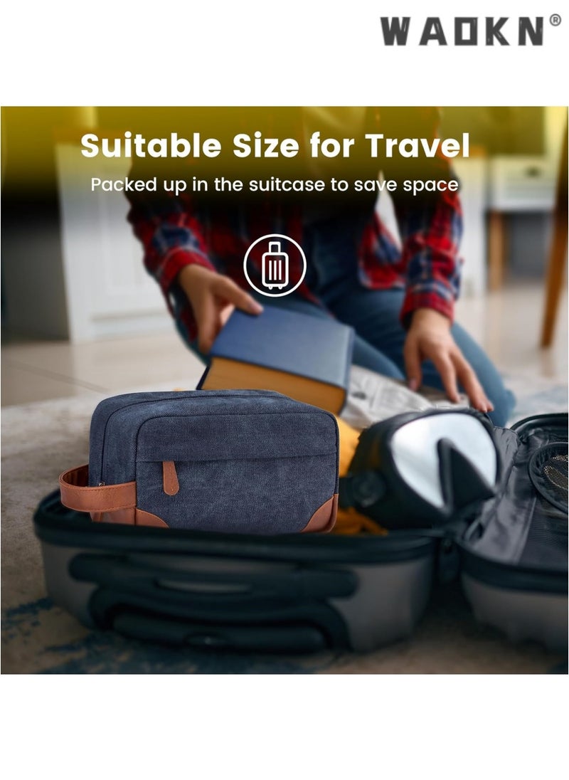 Men's Travel Hanging Toiletry Bag, Large Capacity Water-Resistant Canvas Shaving Kit, Multi-functional Dopp Kit Storage Bag（Navy blue）