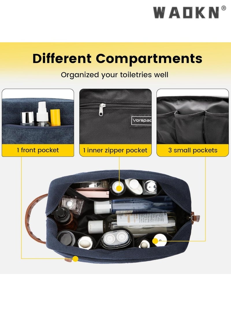Men's Travel Hanging Toiletry Bag, Large Capacity Water-Resistant Canvas Shaving Kit, Multi-functional Dopp Kit Storage Bag（Navy blue）