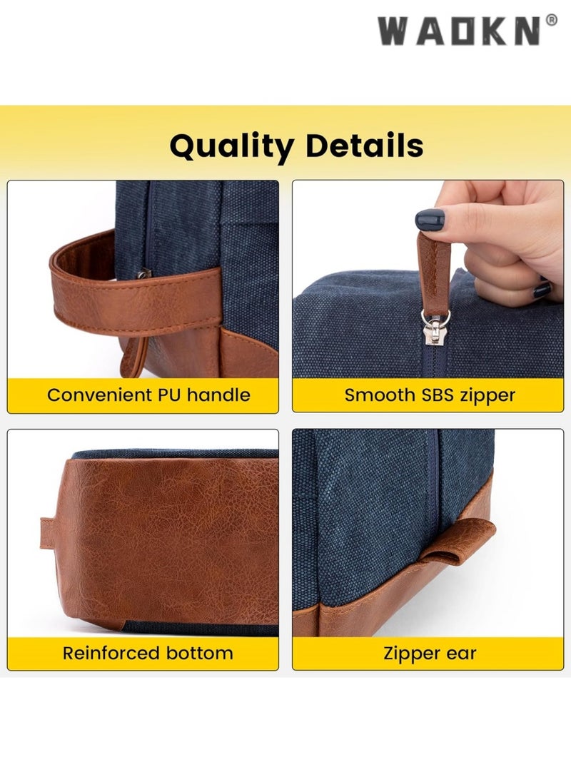 Men's Travel Hanging Toiletry Bag, Large Capacity Water-Resistant Canvas Shaving Kit, Multi-functional Dopp Kit Storage Bag（Navy blue）
