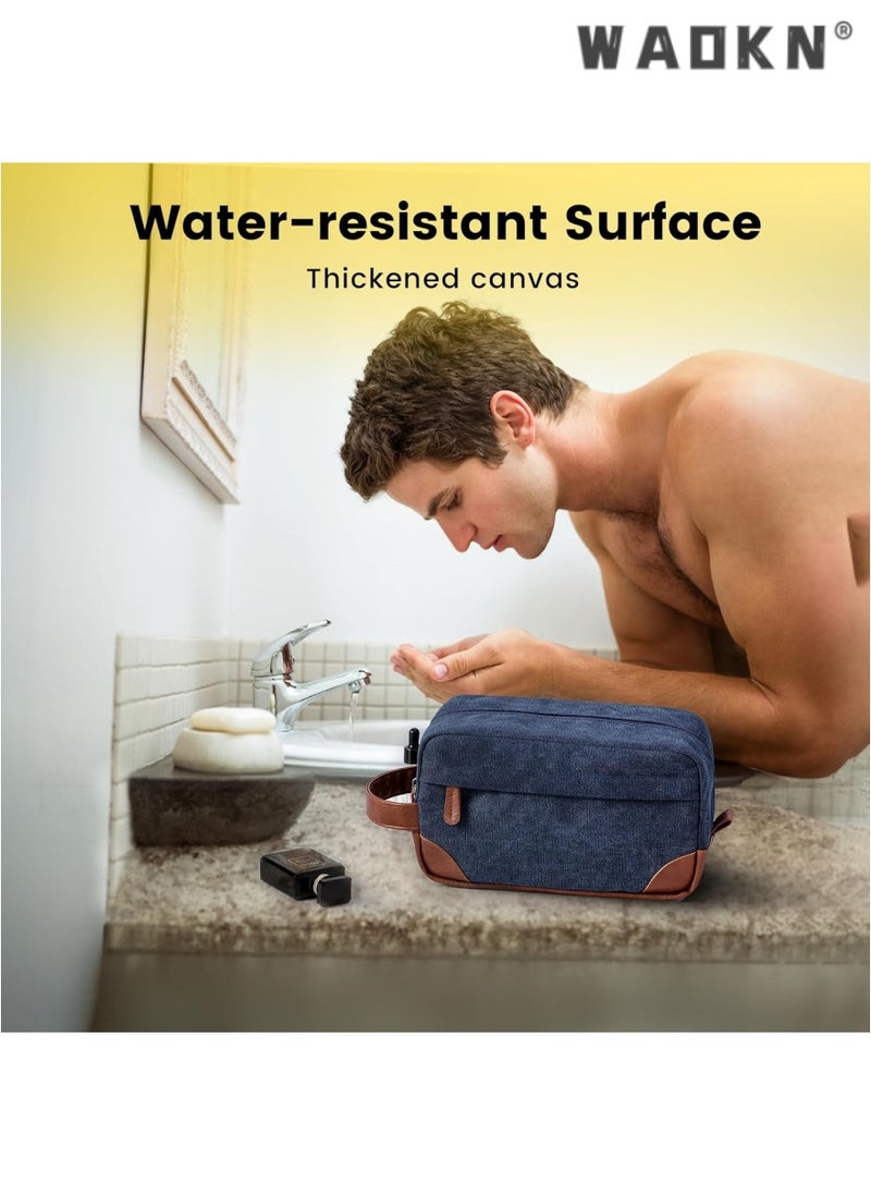 Men's Travel Hanging Toiletry Bag, Large Capacity Water-Resistant Canvas Shaving Kit, Multi-functional Dopp Kit Storage Bag（Navy blue）
