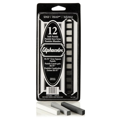 Derwent Alphacolor Soft Square Pastels, 7 Hi-Fi Gray Tones, 12 Pastels per Set (145003) - Image 1