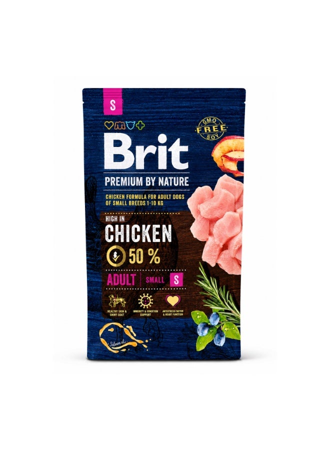 Brit Premium by Nature Chicken Formula Dry Dog Food for Adult Small Breeds 1-10 kg – 50% Real Chicken, GMO-Free, Salmon Oil, Joint Care – 3 kg Bag
