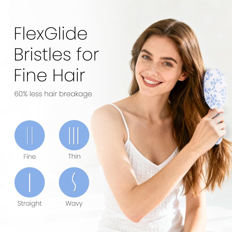AIMIKE Porcelia Qing Detangler Brush, Pain-Free Detangling Brush with Soft FlexGlide Bristles, No Breakage or Pulling, Paddle Hair Brushes for Women Girls, Fast & Gentle Detangling for Thin Fine Hair - Image 3