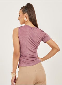 Styli Textured Asymmetrical Neck One Sleeve Top  - Image 4