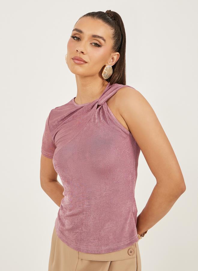 Styli Textured Asymmetrical Neck One Sleeve Top - Image 1