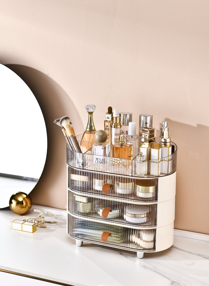 XiuWoo 4-tier Makeup Organizer with Drawer 6 Slots Stackable Makeup Brush Holder Skincare and Cosmetic Organizer for Bathroom Vanity Countertop Makeup Storage for Cosmetics Brushes Lipstick and Jewelry - Image 1