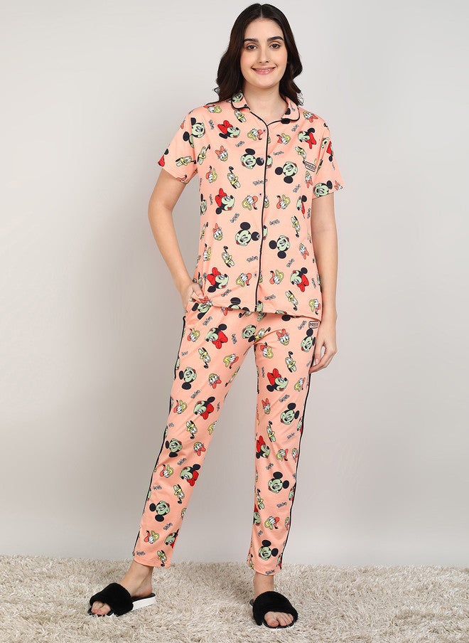 PREEN Women Printed Night Suit with Mickey Mouse Design - Image 1