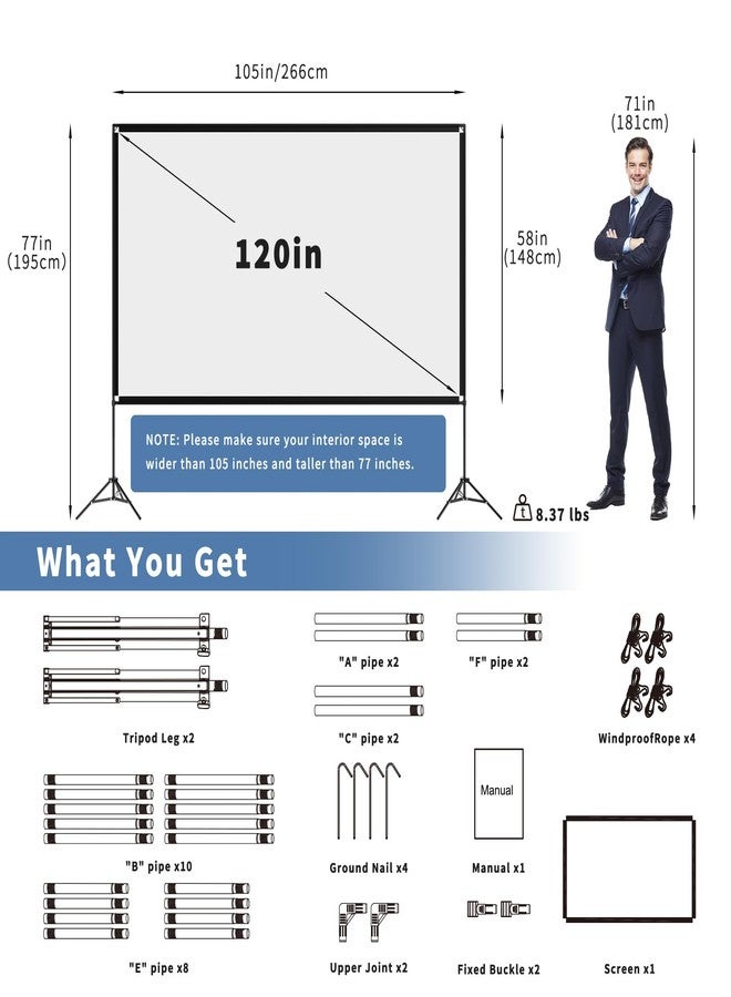 VISULAPEX Projector Screen with Stand 120 Inch, 16:9 4K HD Portable Projector Screen Indoor Outdoor, Foldable Wrinkle-Free Movie Screen 160° Front Rear Projection Screen with Carry Bag for Home Movie - Image 3