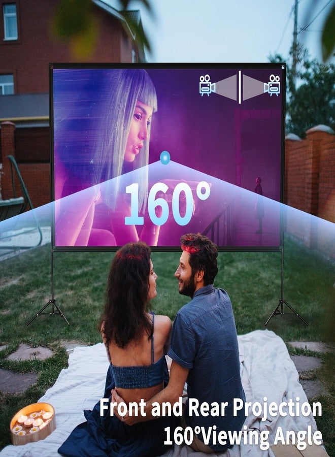 VISULAPEX Projector Screen with Stand 120 Inch, 16:9 4K HD Portable Projector Screen Indoor Outdoor, Foldable Wrinkle-Free Movie Screen 160° Front Rear Projection Screen with Carry Bag for Home Movie - Image 2