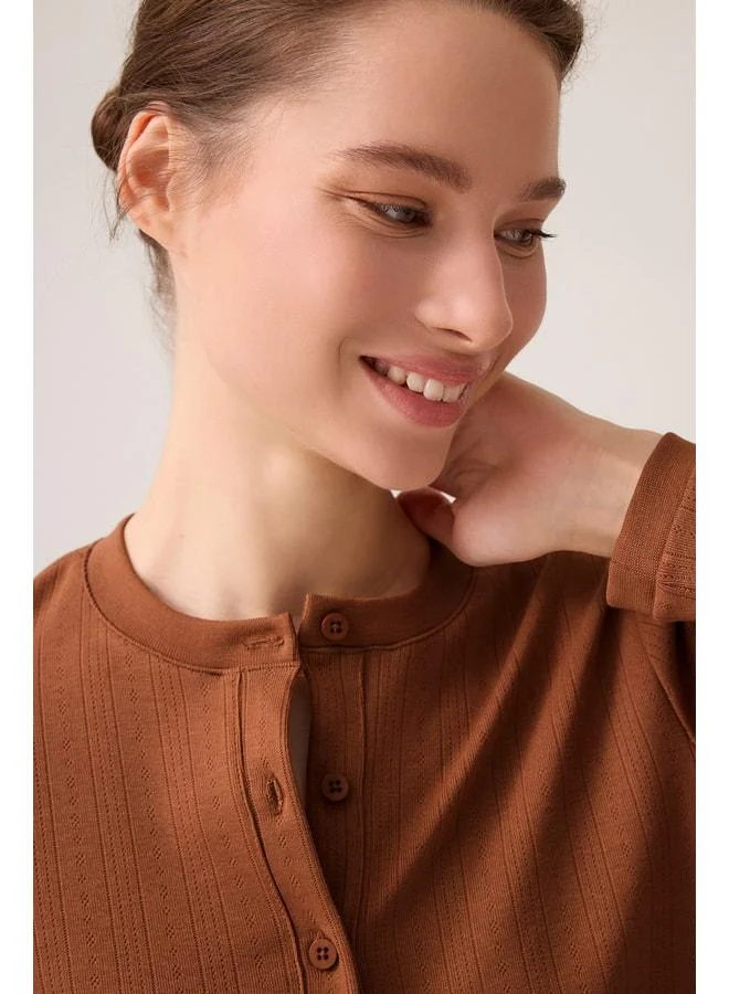 Los Ojos x Ece Brown Ribbed Button-Down Pajama Set Pointelle PJ.