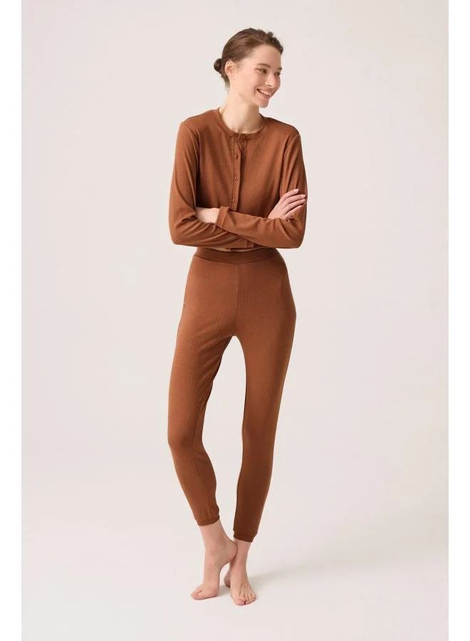 Los Ojos x Ece Brown Ribbed Button-Down Pajama Set Pointelle PJ.