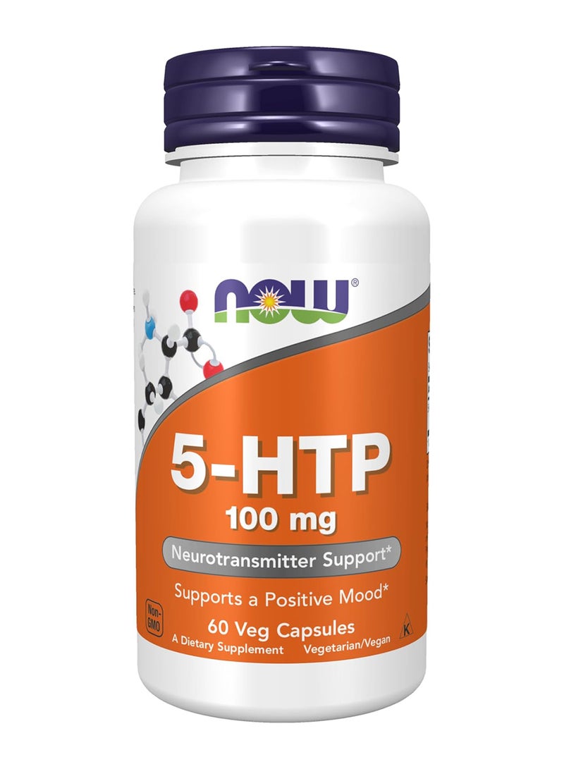 ناو فودز مكمل غذائي 5-HTP  يدعم الناقلات العصبية 100 ملجم - 60 كبسولة نباتية - Image 1