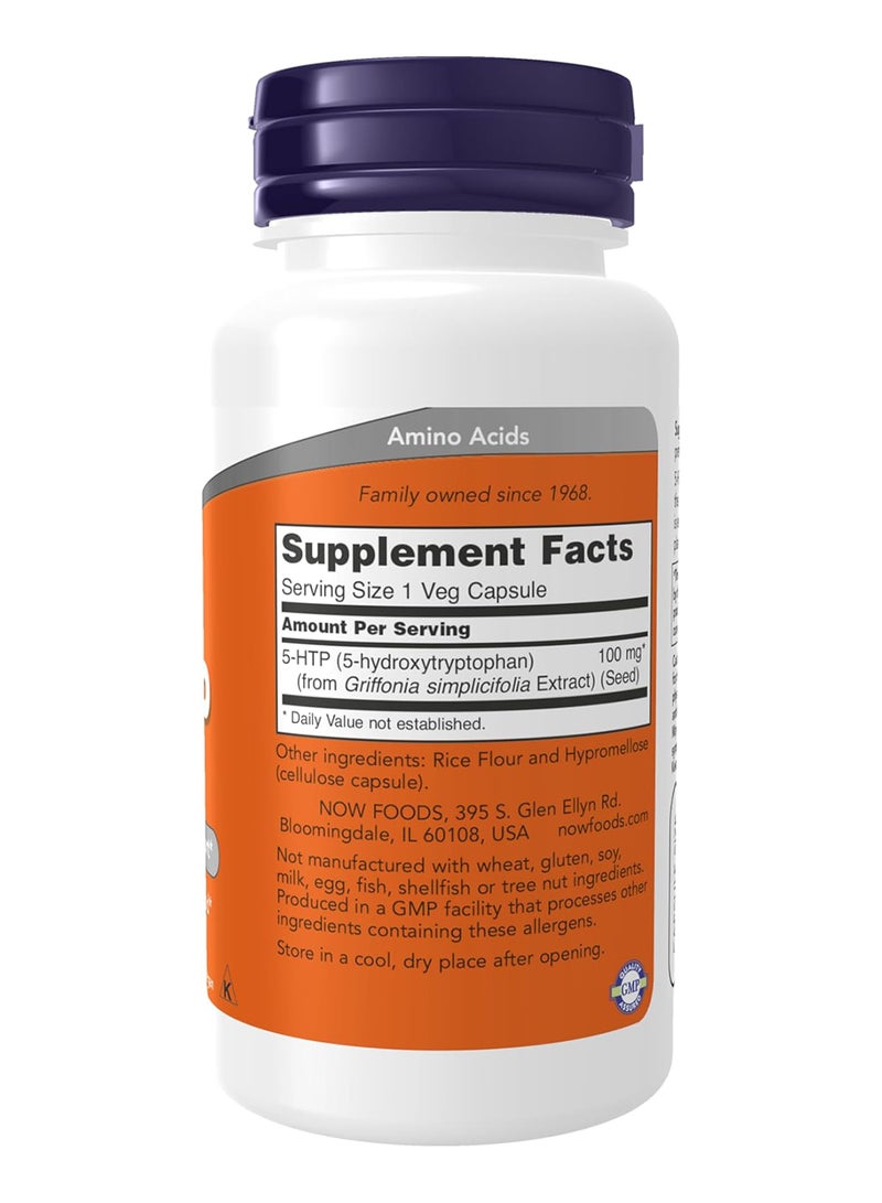 ناو فودز مكمل غذائي 5-HTP  يدعم الناقلات العصبية 100 ملجم - 60 كبسولة نباتية - Image 2
