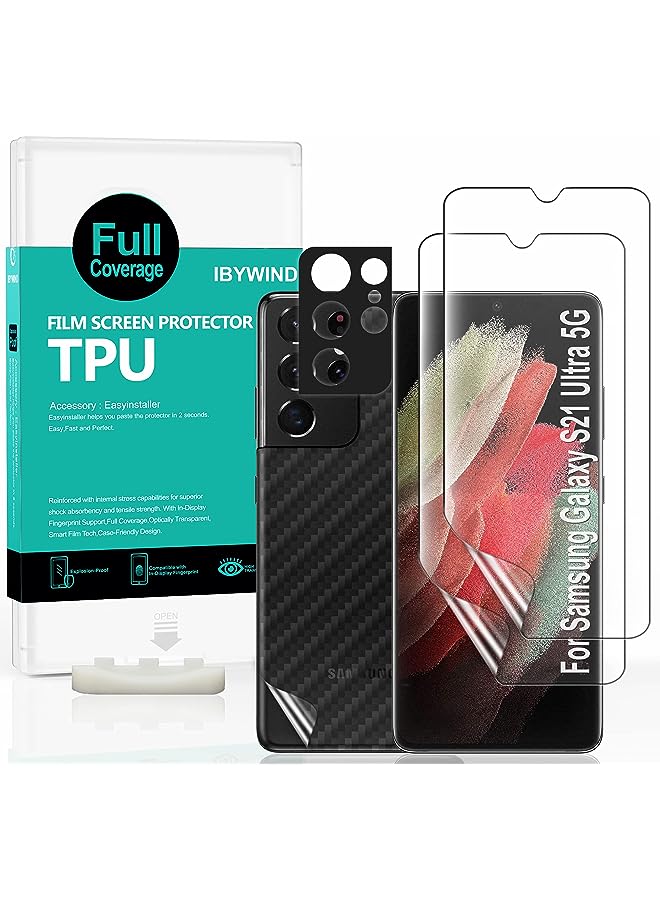 Zaboon Screen Protector For Samsung Galaxy S21 Ultra 5G (6.8 Inches),With 2Pcs Flexible Tpu Film,1Pc Camera Lens Protector,1Pc Backing Carbon Fiber Film [Fingerprint Reader,Easy To Install] - Image 1