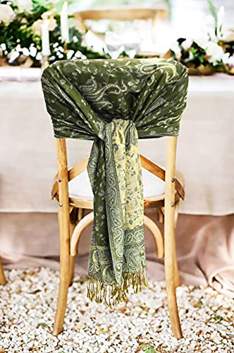 Sakkas Soft Silky Double Layer Jacquard Paisley Pashmina Shawl/Wrap/Scarf - Dark Olive Green/Champagne - Image 4