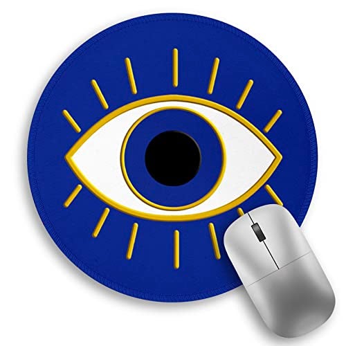 lebrocoli Evil Eye Lucky Round Mouse Pad, Small Mouse Pad with Non-Slip Rubber Base, Stitched Edge Mousepad for Desk Wireless Mouse, Gaming Mouse Mat for Computer Laptop Home Office Women Men, 8.6 x 8.6 Inch - Image 1