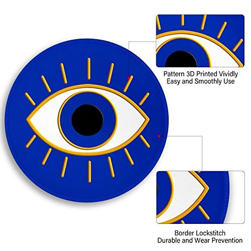 lebrocoli Evil Eye Lucky Round Mouse Pad, Small Mouse Pad with Non-Slip Rubber Base, Stitched Edge Mousepad for Desk Wireless Mouse, Gaming Mouse Mat for Computer Laptop Home Office Women Men, 8.6 x 8.6 Inch - Image 5