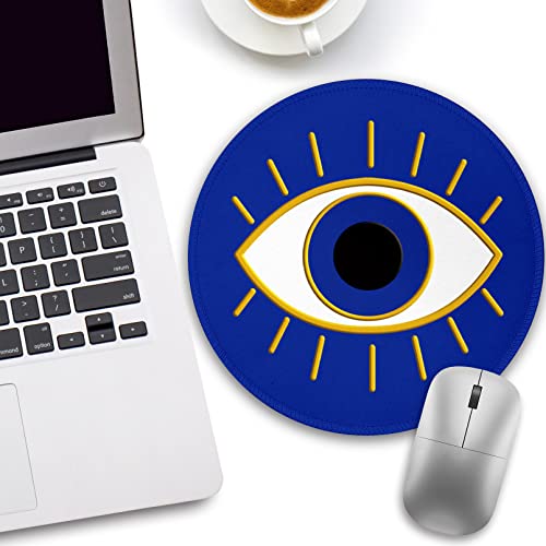 lebrocoli Evil Eye Lucky Round Mouse Pad, Small Mouse Pad with Non-Slip Rubber Base, Stitched Edge Mousepad for Desk Wireless Mouse, Gaming Mouse Mat for Computer Laptop Home Office Women Men, 8.6 x 8.6 Inch - Image 2