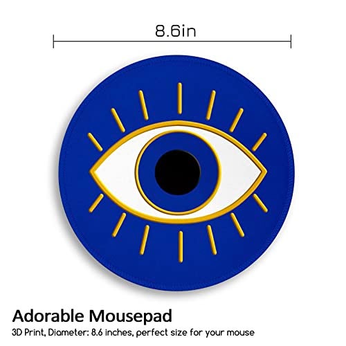 lebrocoli Evil Eye Lucky Round Mouse Pad, Small Mouse Pad with Non-Slip Rubber Base, Stitched Edge Mousepad for Desk Wireless Mouse, Gaming Mouse Mat for Computer Laptop Home Office Women Men, 8.6 x 8.6 Inch - Image 4