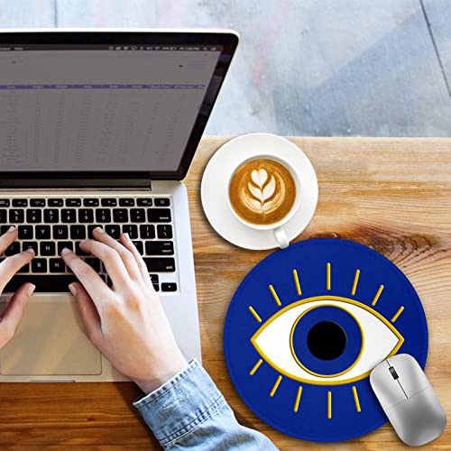 lebrocoli Evil Eye Lucky Round Mouse Pad, Small Mouse Pad with Non-Slip Rubber Base, Stitched Edge Mousepad for Desk Wireless Mouse, Gaming Mouse Mat for Computer Laptop Home Office Women Men, 8.6 x 8.6 Inch - Image 3