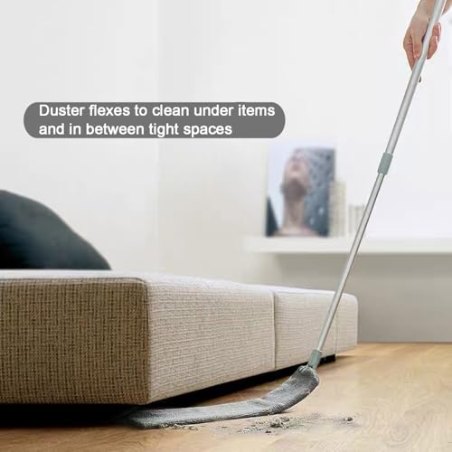 HEOATH Dust Brush Under Appliance Microfiber Duster with Extension Pole (40 to 55 inches) Bendable, Washable, Extendable Gap Dusters for Sofa Bed Furniture Bottom - Wet or Dry Gray - Image 3