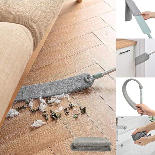 HEOATH Dust Brush Under Appliance Microfiber Duster with Extension Pole (40 to 55 inches) Bendable, Washable, Extendable Gap Dusters for Sofa Bed Furniture Bottom - Wet or Dry Gray - Image 1